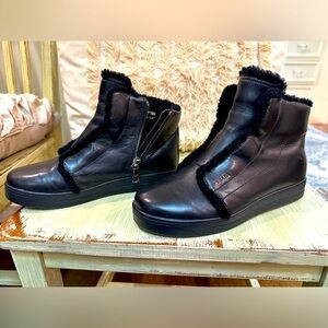 PRADA Ankle Short Boots Booties Sneakers Black Leather and Shearling